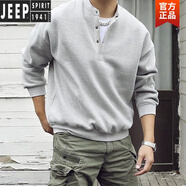 JEEP SPIRIT300斤大碼品質(zhì)T恤男亨利領(lǐng)門襟保暖時(shí)尚衛(wèi)衣休閑上衣套頭t恤春秋 淺灰色 XL 建議120-150斤
