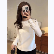 妃麗慕尚純棉加絨加厚緊身長(cháng)袖t恤女秋冬季小個(gè)子德絨保暖內搭上衣打底衫 【純棉薄款】733純色白色 M