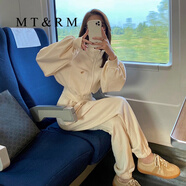 MT&RM輕奢潮牌 運動(dòng)套裝女秋冬季氣質(zhì)減齡顯瘦寬松休閑時(shí)尚短外套兩件 米白色 春秋款 S