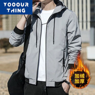 YOOOURTHING男士休閑夾克青年時(shí)尚休閑連帽外套男城市輕戶(hù)外春秋冬加絨夾克男 1943灰色加絨 2XL 【建議120-150斤】