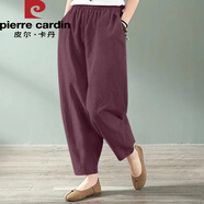 皮爾卡丹（pierre cardin）棉女褲子夏季九分寬松薄款棉麻褲2025復(fù)古松緊腰百搭休閑哈倫褲 棗紅色【單件】 2XL 建議130-145斤
