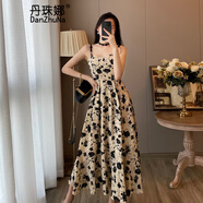 丹珠娜（DanZhuNa）法式純欲吊帶連衣裙子夏天女裝2025新款國風(fēng)三亞旅游度假海邊長裙 6387碎花吊帶裙 M