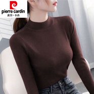 皮爾卡丹（pierre cardin）秋冬半高領(lǐng)女士打底衫毛衣新款修身套頭長袖薄款貼身針織衫上衣女 咖啡色 S 建議100斤內(nèi)