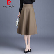 皮爾卡丹輕奢高檔黑色半身裙春秋女2021新款裙子中長高腰顯瘦a字百褶半身長裙秋冬針織 卡其色 XL