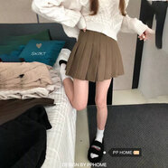 智兜兜秋冬款百褶裙ins女短裙秋冬復(fù)古學(xué)院風(fēng)學(xué)生毛呢裙a字裙高腰 毛呢卡其色含內(nèi)襯 星空呢料 S  80-95斤
