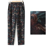 怡莉娜中老年秋冬加絨寬松大碼媽媽褲子老太太松緊高腰奶奶外穿花褲子 百花（春秋款不加絨） 7XL 推薦180210斤