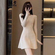 綠夕（REAXUR）小個子連衣裙秋冬小香風連衣裙女2025新款針織內搭打底毛衣裙子 杏色 S