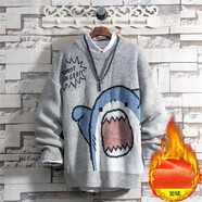 柯菲沃毛衣男慵懶風(fēng)卡通動(dòng)漫針織衫毛衣男加厚情侶裝個(gè)性街頭痞帥針織衫 魔王-810圓.領(lǐng)淺灰色 加絨 XL