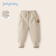 JELLYBABY男童加絨褲子冬季中小童夾棉休閑褲秋冬男孩保暖冬裝寶寶加厚衛(wèi)褲 杏色 100 CM
