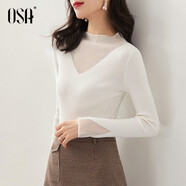 歐莎（OSA）知性半高領(lǐng)針織衫女2025秋裝新款洋氣內搭蕾絲打底上衣外穿氣質(zhì) 白色A S
