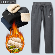 JEEP SPIRIT吉普休閑褲男冬季加絨加厚羊羔絨褲子男大碼束腳褲男士保暖棉褲潮 深灰平角 3XL (145-160斤)