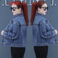 她風(fēng)采 牛仔外套女短款2021年秋冬裝新款時(shí)尚刺繡韓版寬松小個(gè)子牛仔上 318#深藍色 3XL 建議135-150斤