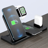 墨一 無線充電器快充iwatch手表充電支架 適用于蘋果15/14/13三星華為小米手機耳機四合一桌面立式底座 【酷黑】四合一｜智能快充