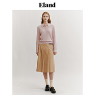ELAND衣戀小奶羔毛衣女POLO領(lǐng)短款絞花含綿羊毛2025早春新款 粉色(25)Pink S 160