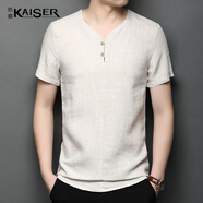 凱撒（KAISER）短袖T恤男士100%亞麻純色上衣KS5251 淺卡 M 