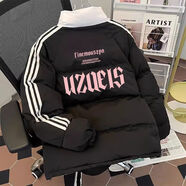 卡圖弛美式三道杠晉江棉服男冬季寬松潮流羽面包絨服高街棉襖子衣服外套 黑色 XL