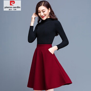 皮爾卡丹（pierre cardin）黑色毛呢傘裙半身裙秋冬款高腰A字裙短裙女2025新款顯瘦裙子半裙 酒紅色【裙長55有口袋】 M