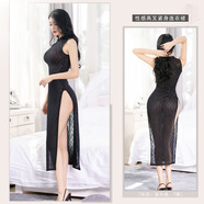 辛皇性感高叉緊身旗袍連衣裙女透明油亮光澤絲滑