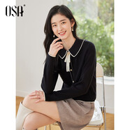 歐莎（OSA）千金小香風(fēng)減齡內搭娃娃領(lǐng)針織衫2025秋新款打底衫毛衣女上衣氣質(zhì) 黑色A 2XL