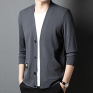 鱷魚(yú)針織開(kāi)衫外套2024春秋季新款中年男士針織衫休閑純色毛衣官方旗艦 灰色 M