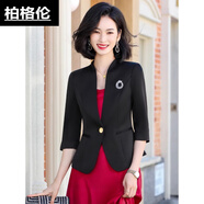 柏格倫醋酸面料女裝小西裝白色夏天外套女夏季薄款2024新款七分袖感短款 黑色外套 3XL 建議130-140斤