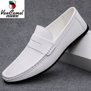 西域駱駝（VANCAMEL）男鞋2025夏季新款鏤空洞洞網(wǎng)眼皮鞋軟底商務(wù)休閑鞋透氣白色豆豆鞋 1805白色四季款 20 40 標(biāo)準(zhǔn)皮鞋碼