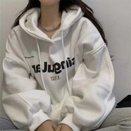嬌茹妮 美式復古連帽衛衣女秋冬加絨加厚寬松oversize原宿小眾情侶上衣 白色（薄款） M (90—105斤）
