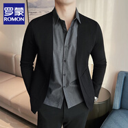 羅蒙（ROMON）男士假兩件針織衫2024春秋新款開衫毛衣外套兩件套韓版潮打底衫男 黑色 XL