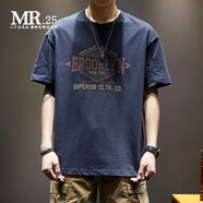 MR.25 T恤男潮牌美式重磅短袖寬松大碼純棉上衣夏季潮流ins半袖體恤男 灰色 XL