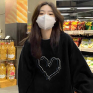 妃麗慕尚潮牌oversize小眾高街衛(wèi)衣女秋冬季美式復(fù)古鹿皮絨圓領(lǐng)上衣外套潮 B6023黑色【加絨】 2XL 建議170斤以內(nèi)