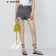 S.DEER圣迪奧女裝夏季時尚個性破洞毛邊插袋A字牛仔短褲S23280902 德國灰/87 M 165