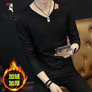 啄木鳥(niǎo)（TUCANO）長(cháng)袖T恤男V領(lǐng)秋衣秋裝加絨保暖衣服冬季男裝秋季衛衣鏤空潮打底衫 F013 黑色 加絨 2XL (130-145斤)