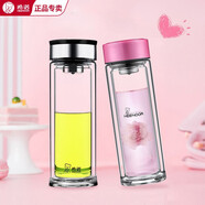希諾（HEENOOR）玻璃杯雙層水杯男帶濾網(wǎng)防燙泡茶杯車載高檔辦公水晶杯教師節(jié)禮物 情侶杯男士310ml+女士300ml