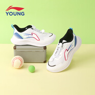 李寧童鞋兒童跑步鞋小白鞋新款羚越5中大童輕便透氣減震防滑運動(dòng)鞋 標準白/亮彩藍-3 36碼