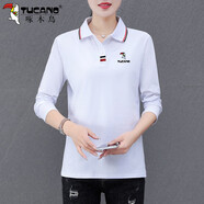 啄木鳥POLO衫女好棉長袖t恤春秋款2025秋季新款時尚洋氣翻領(lǐng)上衣 白色 M  建議80-95斤