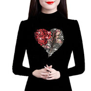 全穎蕾薄款/加絨半高領(lǐng)鑲鉆黑色打底衫2021秋冬大媽長(cháng)袖T恤女中年小衫 520#【心形】薄款 春秋黑色 L 【建議85-105斤】