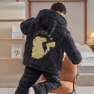 俊俊穗迪美男士睡衣冬季加厚加絨款三層夾棉珊瑚絨青少年保暖棉襖家居服套裝 CMG43117皮卡丘（三層超厚夾棉） 2XL （高180內-重145-170斤）