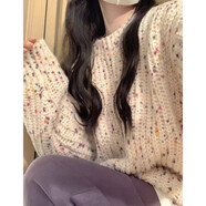 吉閑 韓系彩色波點(diǎn)小香風(fēng)毛衣女秋冬設(shè)計(jì)感小眾寬松軟糯慵懶風(fēng)針織衫 米色彩點(diǎn) 均碼