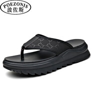 波佐斯（POEZONIS）人字拖男潮防滑男士拖鞋夏季外穿新款輕便軟底沙灘涼拖鞋 黑色 38