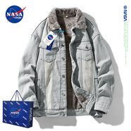 NASADKGM牛仔外套男韓版潮牌青少年春秋冬季休閑工裝夾克百搭外套男上衣男 黃泥色加絨 L （建議130-150斤）