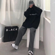 夢(mèng)史怡褲子ins女原宿風(fēng)闊腿褲高腰墜感寬松顯瘦直筒褲秋冬休閑拖地長(cháng)褲 灰色九分褲 【小個(gè)子版】 XS 70-85斤