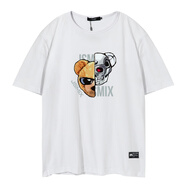 Jsmix潮牌大碼男裝inst恤港風(fēng)休閑寬松5分袖潮流機(jī)械印花短袖T恤 米白色 XL