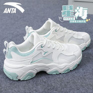 anta kids安踏葉子6跑步鞋女鞋夏季新款輕便減震運動(dòng)鞋子女款網(wǎng)面跑鞋女士 8807-3象牙白/雨霧青【星?！?38