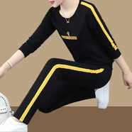 俞兆林（YUZHAOLIN）媽媽裝中年休閑運動(dòng)服套裝女棉媽媽秋裝40歲50中老年休閑兩件套 黑色(兩件套) M [85-95斤]