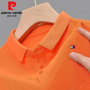 皮爾卡丹短袖體恤男夏天純棉翻領(lǐng)polo百搭純色商務(wù)運動(dòng)刺繡半袖男修身 206桔紅 L 170建議115-135斤