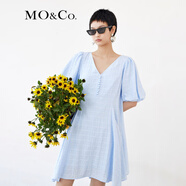 MO&Co.夏季泡泡袖連衣裙V領(lǐng)MBB2DRST34氣質(zhì)時(shí)髦高級感野餐moco 冰灰藍色 L 170