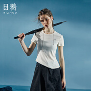 日著RIZHUO【商場同款】修身T恤衫2024夏季新款圓領(lǐng)天絲短袖女衫 游白 L
