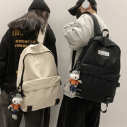 酷咖書包男初高中大學(xué)生背包簡約大容量雙肩包女 黑色【帶毛絨掛件】