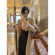 賢語復古粗麻花中長款毛衣大衣外套新款慵懶風百搭開衫針織衫 灰色版 S