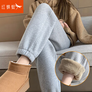 紅蜻蜓加絨運動褲女春新款加厚衛(wèi)褲休閑高腰束腳冬季羊羔絨棉褲子 淺灰色長褲- 加絨 羊羔絨 L 【建議110-120斤】